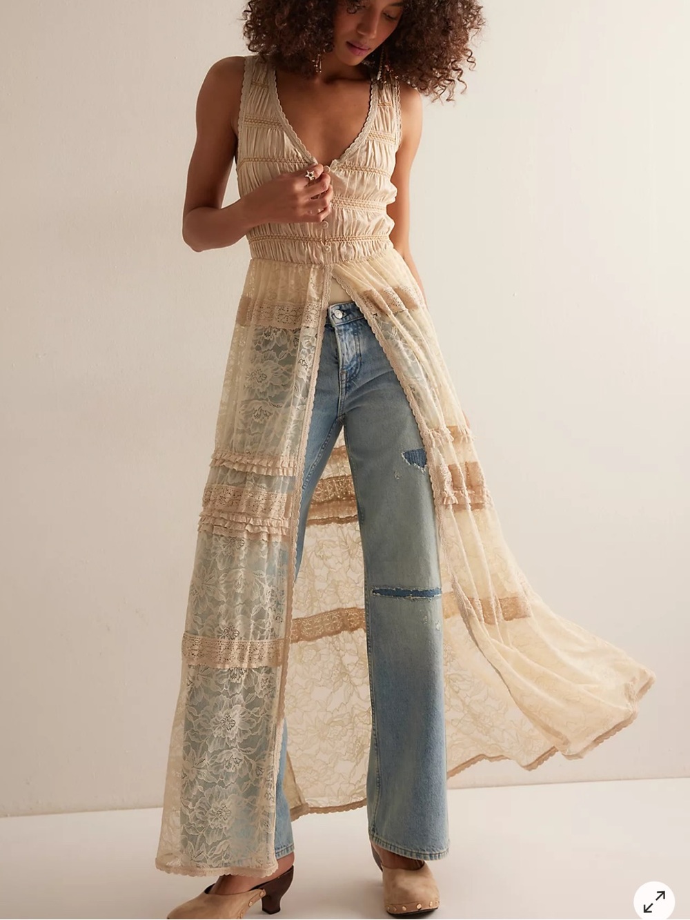 19. New Free People Sweet Saloon Sleeveless Maxi Bodysuit Lace Overlay  Duster